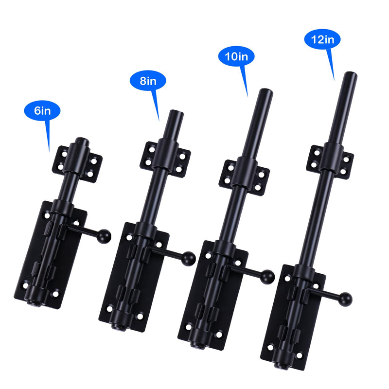 Barrel Bolt Latch, 8" Heavy Duty Gate Latch Slide Lock Solid 304 Stainless Steel Bolt Lock for Inside Door, Black Finished Shed Door Latch(1 Pack) 8 Inches