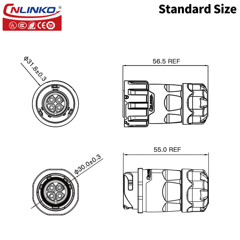 CNLINKO YM-20 4 PIN Industrial Waterproof Connector,IP68 Circular Connector,PBT Plastic Shell Quick Plug Aviation Connector M20 Male Plug and Female Plug 4-Pin
