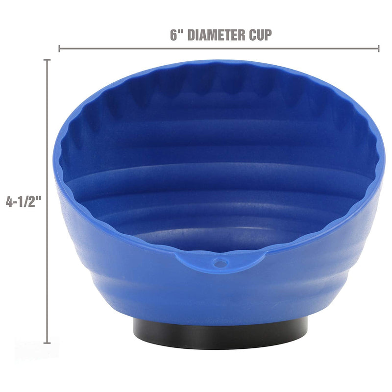 OEMTOOLS 25334 Blue Magnetic Nut Cup, Curved Magnetic Parts Tray Holds Up to 5 Pounds, Attaches To Metal Surfaces, Multi-Use Nuts And Bolts Organizer Made From Durable ABS Plastic