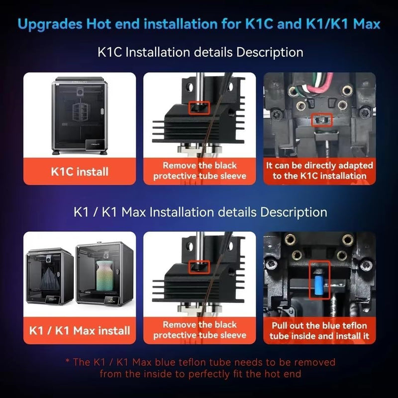 K1 Hotend Kit for Creality K1/K1 Max/K1C 3D Printer Extruder Hot End Kit with HeatSink,Thermal Glue, 0.4mm Hardened Steel Nozzle K1 Max Hotend Upgrade Kit