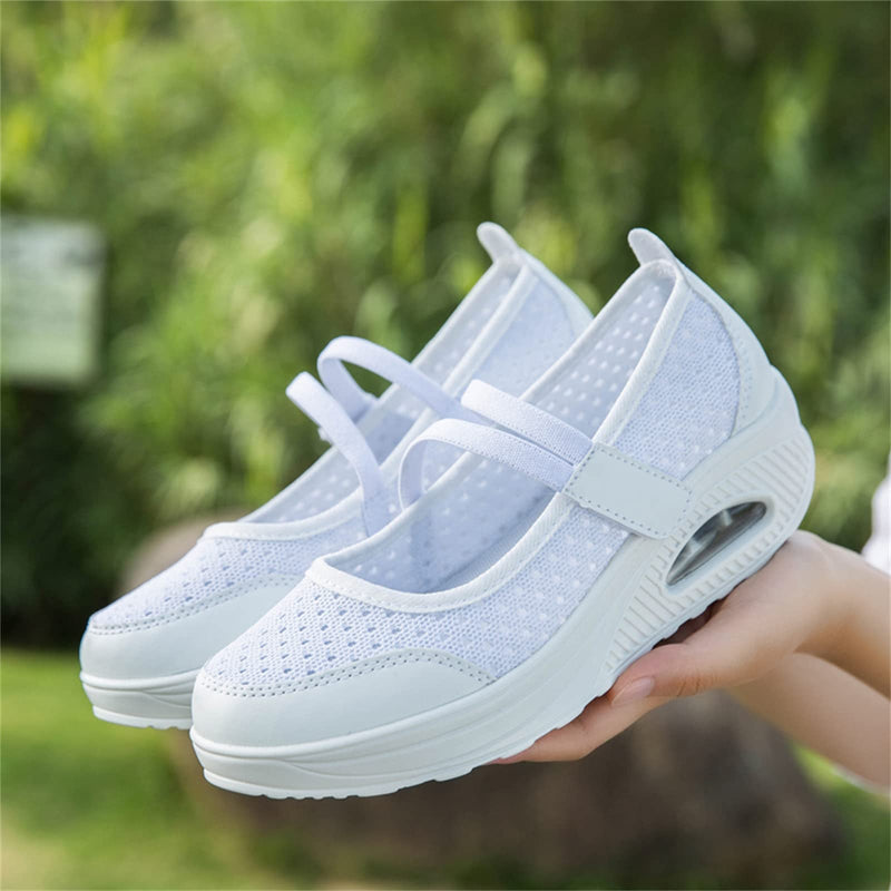 Touchmosees Women's Nurse Sneakers Orthopedic Diabetic Walking Wedge Sneaker Platform Toning Rocker Shoes 8023 White 38