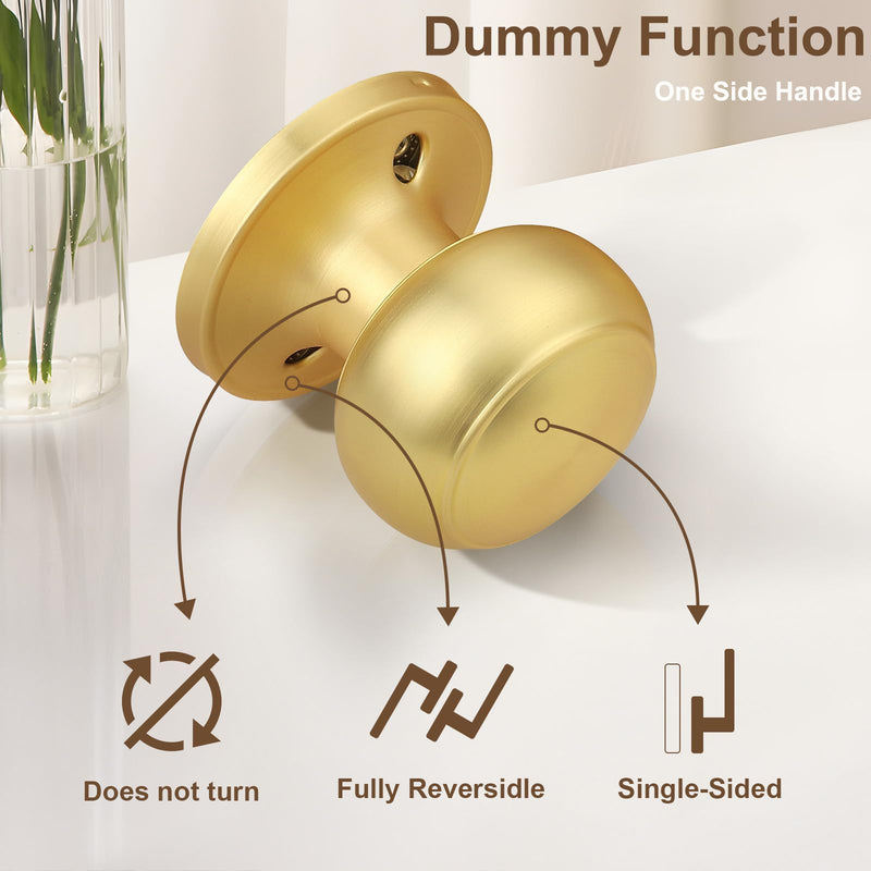 Probrico 6 Pack Gold Dummy Door Knob Closet Doorknobs, Individual Non-Turning Dummy Door Handle Single Side, Gold Interior Door Knobs