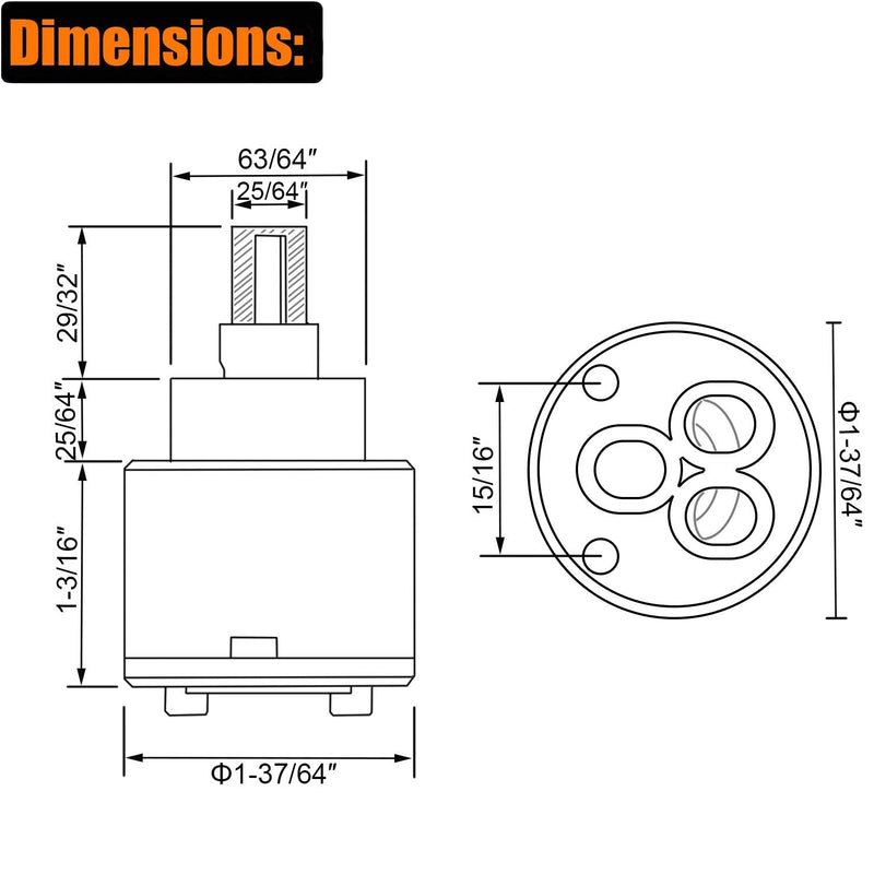 Ceramic Disc Single Handle Faucet Cartridge Replacement 1-37/64″ / 40mm Diameter Φ1-37/64″