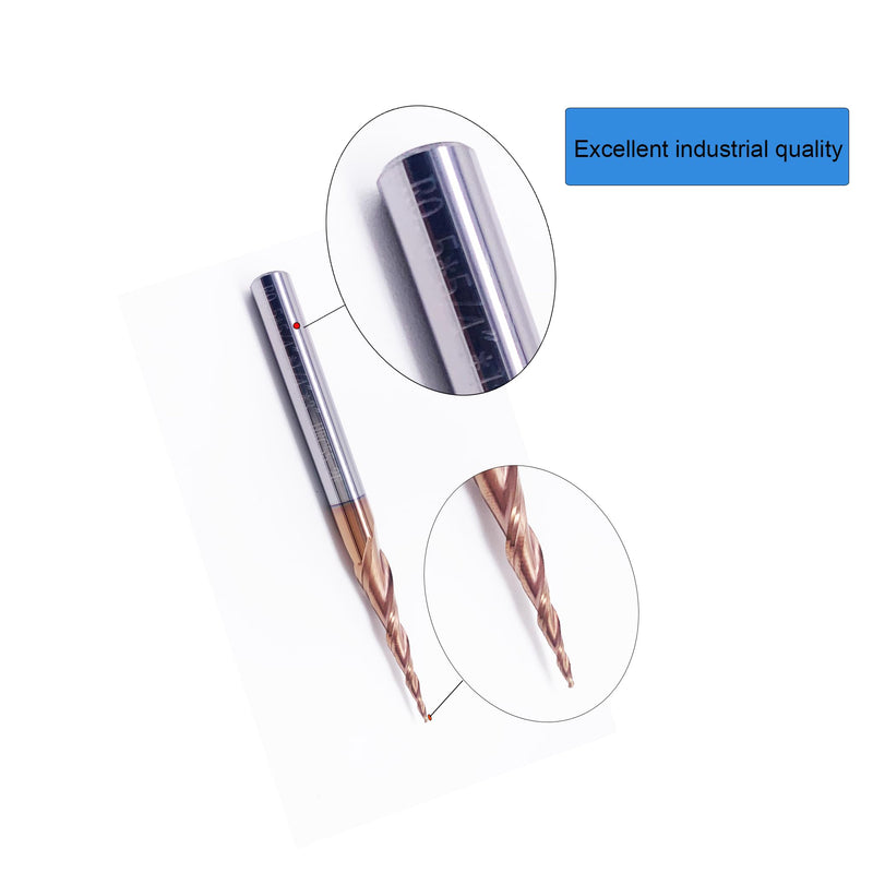 2Pcs Tapered Ball Nose End Mill - 1/4" Shank, 3" Overall Length, 0.5mm Tip Radius (R0.5), 4.82° Per Side Angle - Precision CNC Tool for Hard Metals, Wood & Plastic (Professional & DIY Use) R=0.5mm 2
