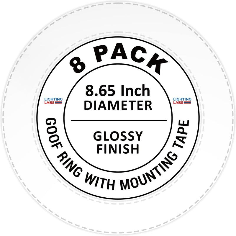 LightLabs Goof Ring Gloss 8 Pack 8.65" Diameter for 6" Cans. Inlcudes Mounting Tape to Fix Drywall Damage for Flush Mount Recessed Down Lights. 6.2" Inner Diameter Recessed Light Cover Glossy White 8 Packs 8 Inch