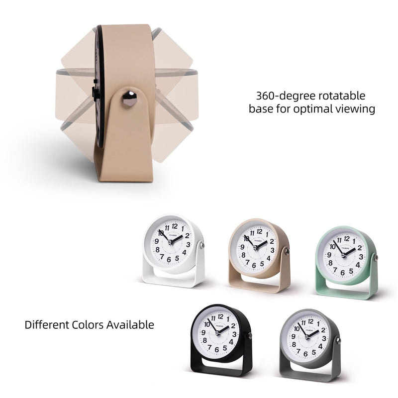 Analog Alarm Clock, Silent Non-Ticking Quartz Movement, Battery-Operated with Snooze & On-Demand Light, Easy to Set Gentle Wake Bedside Desk Clock, Ideal for Home, Travel, Office (Yellow) Yellow