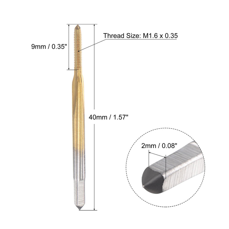 uxcell Thread Tap Metric M1.6 x 0.35, Titanium Coated Cobalt HSS (High Speed Steel) 3 Straight Flutes Machine Mini Micro Screw Threading Tapping Repair Tool for Watches and Clocks, 2pcs