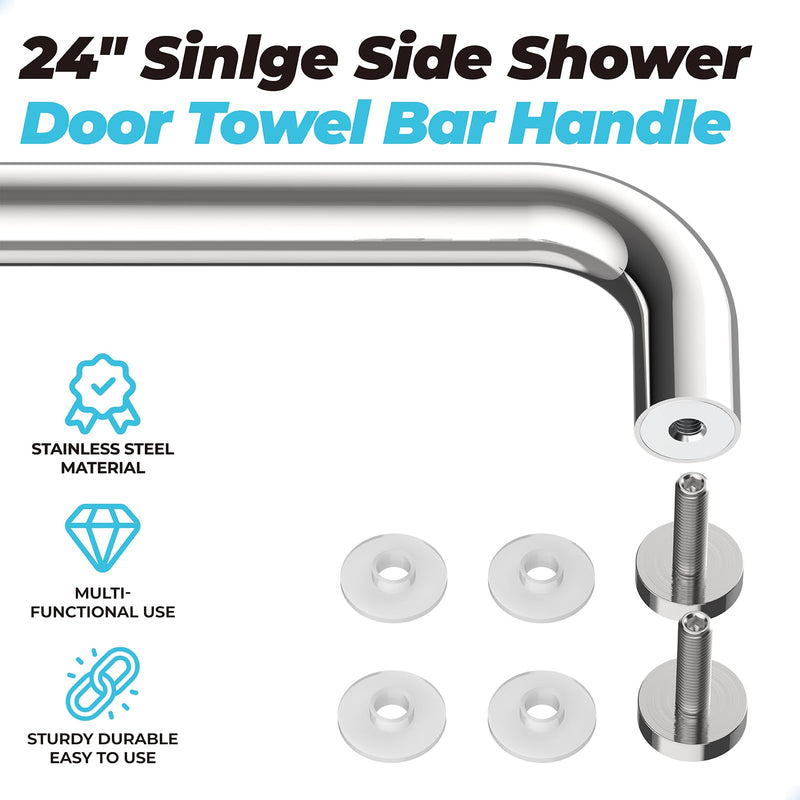 PalpitateC 24" Glass Shower Door Towel Bar fit for Commercial and Residential Glass Doors, Stainless Steel Sliding Shower Door Handle with Chrome Surface Treatment, 1 Pack