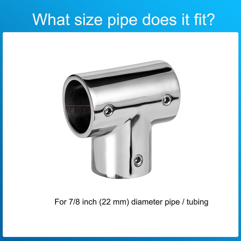 Boat Handrail Fitting 90 Degree Tee Rail for 7/8" Tubing, Heavy Duty, 316 Stainless Steel, Marine Boat Railing Tee Connector (2-Pack)