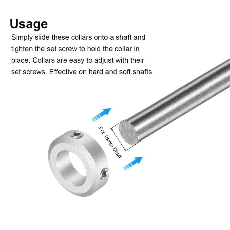 uxcell Set Screw Shaft Collar for 18mm Shaft, 2pcs Clamping Collars 32mm OD, 10mm Thickness, Aluminum Alloy Clamp-On Collar with M6 Set Screws and a Wrench