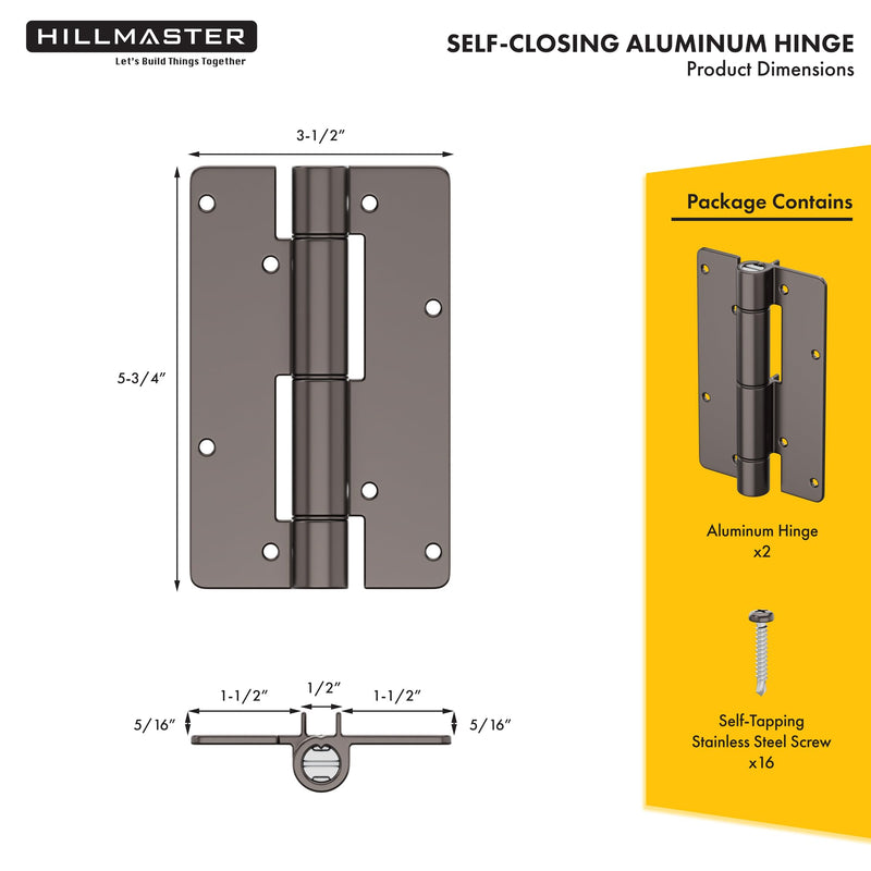 Self Closing Aluminum Gate Hinge for Metal Gates,5-3/4"Fence Door Hinges with Adjustable Tension for Vinyl&PVC Fence,Non-Legged Design Fence Hinges for Indoor Outdoor,Gate Hardware,2Pack,Satin Bronze Satin Bronze