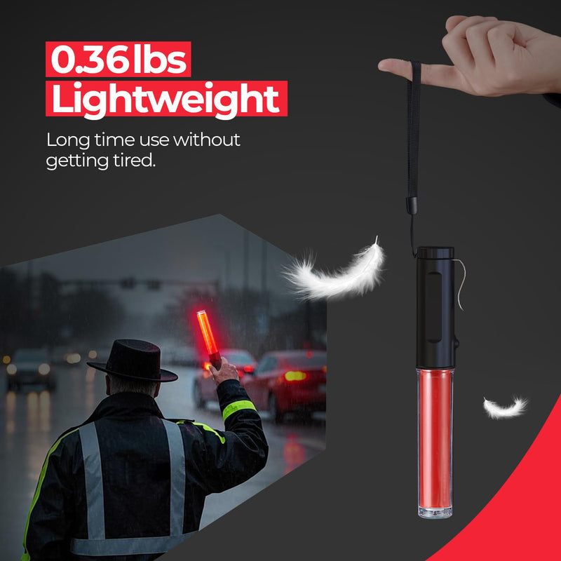 Traffic Wand Rechargeable, 10 Inch Traffic Control Baton Light with 2 Flashing Modes and 1 White LED on Top, Air Marshaling Signal Wand with Side Clip for Airport, Parking, Car Directing, 1 Pack Red