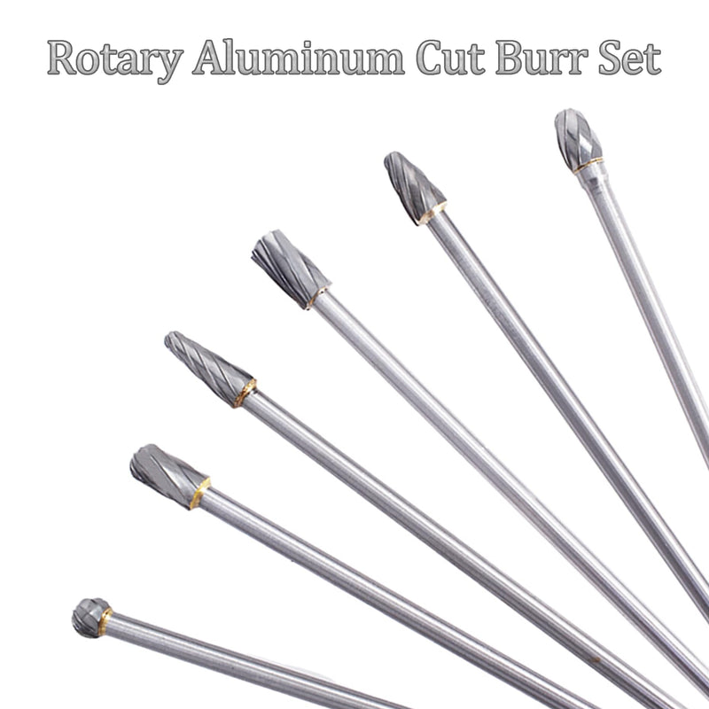 kimllier 6Pcs 10mm Rotary Aluminum Cut Burr Set 6mm 1/4 Inch Head 150mm Carbide Bit Fit for Woodworking, Drilling, Metal Carving, Engraving, Polishing