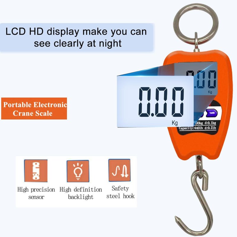 Hanging Weight Scale Industrial Heavy Duty for Farm, Hunting, Bow Draw Weight, Big Fish & Hoyer Lift with Accurate Sensor Digital, Professional (200kg/orange) 200kg/orange