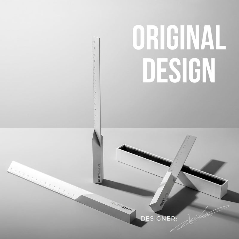 Gift Boxed Modern Minimalist Metal Ruler, High-end Desk Sculpture with Geometric Profile, Precision Measuring & Paperweight Tool, Elegant Gift for Architects, Designers & Creatives