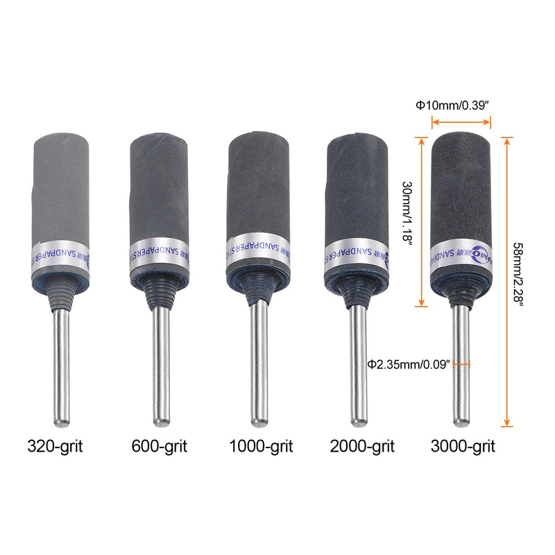 HARFINGTON 10pcs Abrasive Sandpaper Rolls Kit 320-3000 Grit 2.35mm Shank Sanding Drums Sleeves Cylinder Grinding Head for Woodworking Glass Metal Polishing