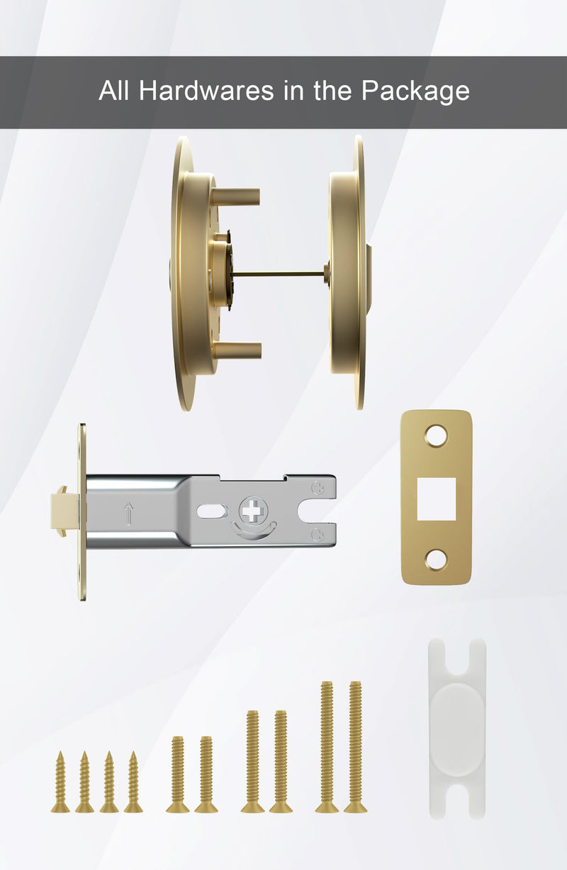 goldenwarm Brushed Nickel Round Pocket Door Lock, Pocket Door Hardware for 2-1/8'' Round Bore Hole, Pocket Door Handles Fit 1-1/4'' to 2'' Thickness Sliding Door 2-3/8'' Latch 1 Pack Classic 1 Pack Brushed Gold