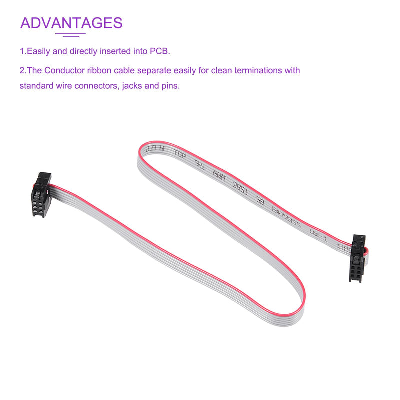 DMiotech 5 Pack Long 30CM 2MM Flat Ribbon Cable IDC 6 Pin Connector