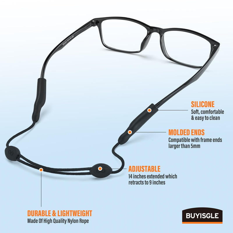 No Tail Eye Glasses Holder Strap - Adjustable Sunglasses Straps Cords for Men Women - Eyeglass Holders Around Neck - Eyewear String Lanyard Retainer -2PCS（14in Black Adult 2Pcs
