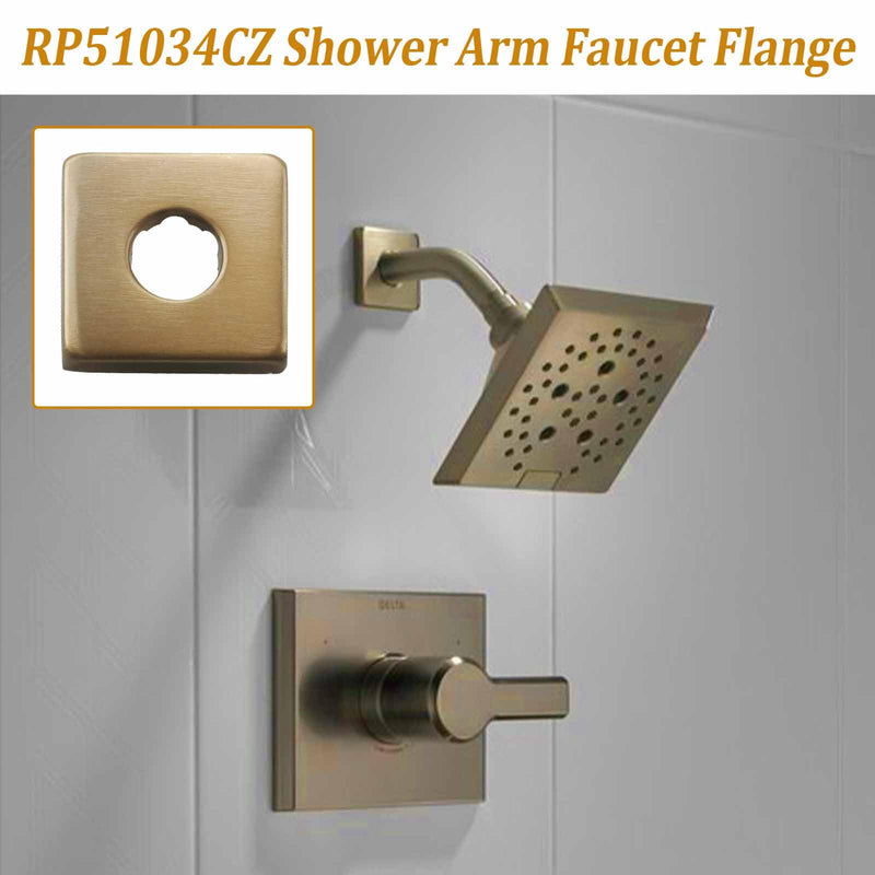 Shower Faucet Flange RP51034CZ for Delta Shower Arm,Champagne Bronze Square Flange for Delta Tub Faucet and Shower Arm