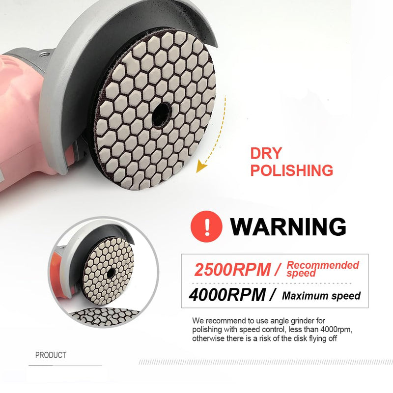 SHDIATOOL Dry Diamond Polishing Pads 4 Inch Set of 7 Pieces Plus a Rubber Backer for Granite Marble Stone Sanding Pads Mixed Grits+R backer