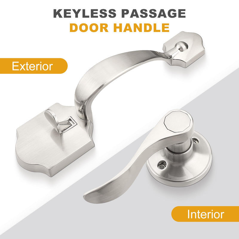 Probrico Satin Nickel Heavy Duty Front Entry Handleset, Passage Lock Grip Handle with Wave Lever Keyless Door Locks, Interior and Exterior Entrance Door Handle with Reversible Handed Lever,1Pack 1