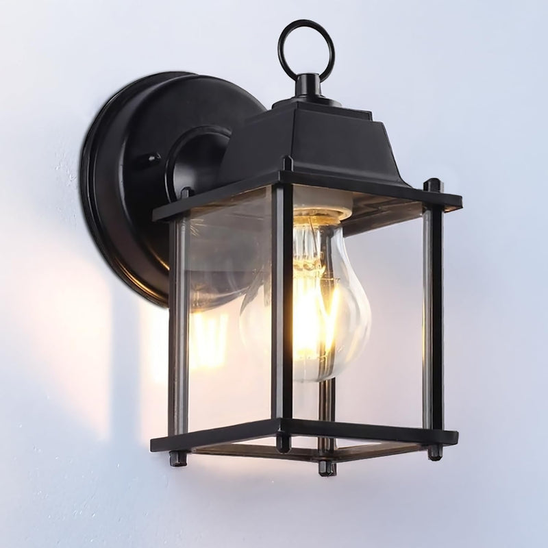 Outdoor Wall Lantern, Exterior Waterproof Wall Sconce Light Fixtures, Black Front Door Wall Lighting with Clear Beveled Glass Shade, 2 Pack 8.27 inch