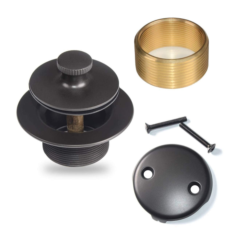 Matte Black Bathtub Drain Kit Assembly with Hair Catcher, Tub Drain Kit with 2-Hole Overflow Faceplate Conversion Kit, Premium Brass Lift and Turn Twist Tub Drains Replacement Trim Kit,Tub Stopper Matte Black