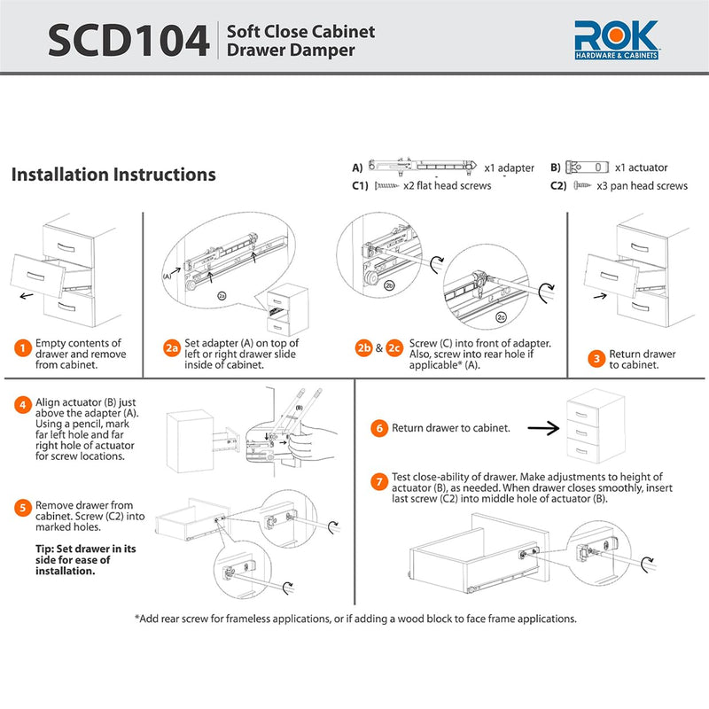 10-Pack Rok Hardware Soft Close for Wood Drawers/Soft Close Drawer Adapter/Add-On/Retrofit (White), SCD104W 10-Pack White Color