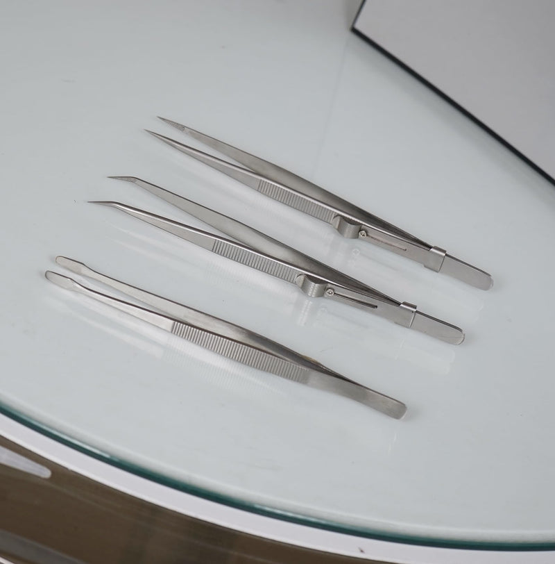5Pcs Precision Tweezers Set, Flat/Pointed/Curved Angled Locking Long Tweezers for Crafts, Medical Surgical, Lab, Soldering, Jewelry Crafting, Watch & Electronics/Car Repair,Splinter Removal