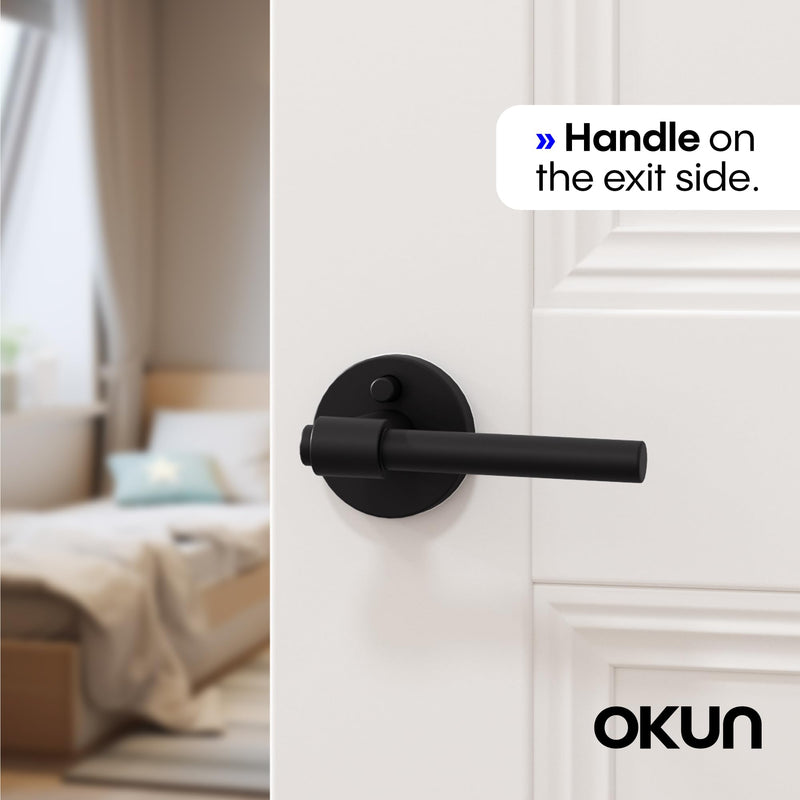 Okun Zen 1-Pack Matte Black Privacy Door Levers – Push Button Lock, Reversible, Sleek Concealed-Mount Design for Bedroom & Bathroom 1 Pack