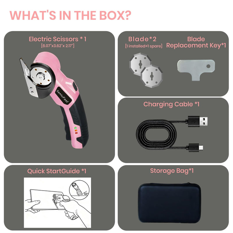 Cordless Electric Scissors, 4V Rechargeable Box Cutter Electric with Storage Box, 2 Blades, USB Charging Cable, Cardboard Cutter Electric for Cardboard Plastic Fabric Leather Carpet (Pink)