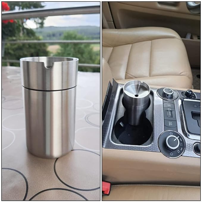 Athvcht Ashtray with Lid for Car, Tabletop, Outdoor, Indoor Use, Airtight, Windproof, Odor-Resistant, 304 Stainless Steel, Washable, Easy to Dispose of Ashes, Rustproof, Frosted Finish, For Cars, - NewNest Australia