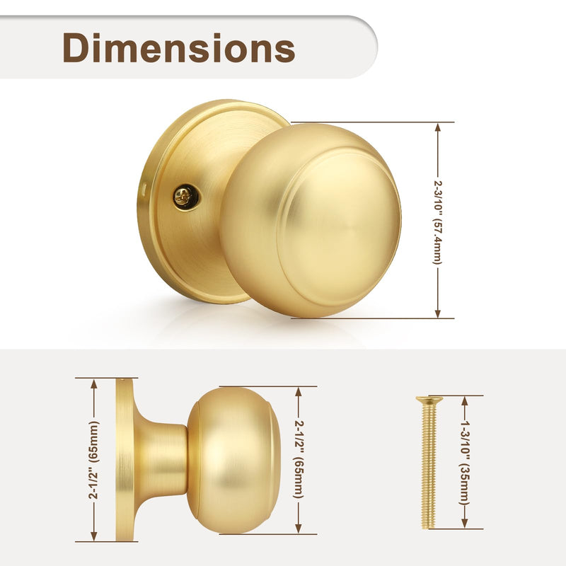 Probrico 6 Pack Gold Dummy Door Knob Closet Doorknobs, Individual Non-Turning Dummy Door Handle Single Side, Gold Interior Door Knobs