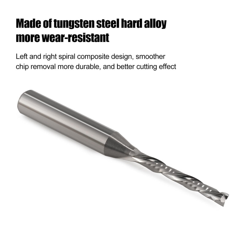 UP&Down Compression Bit 1/4 Inch Shank,1/8 Inch Cutting Dia,Carbide Spiral Router Bits CNC End Mill for Woodworking Panels (2) 2