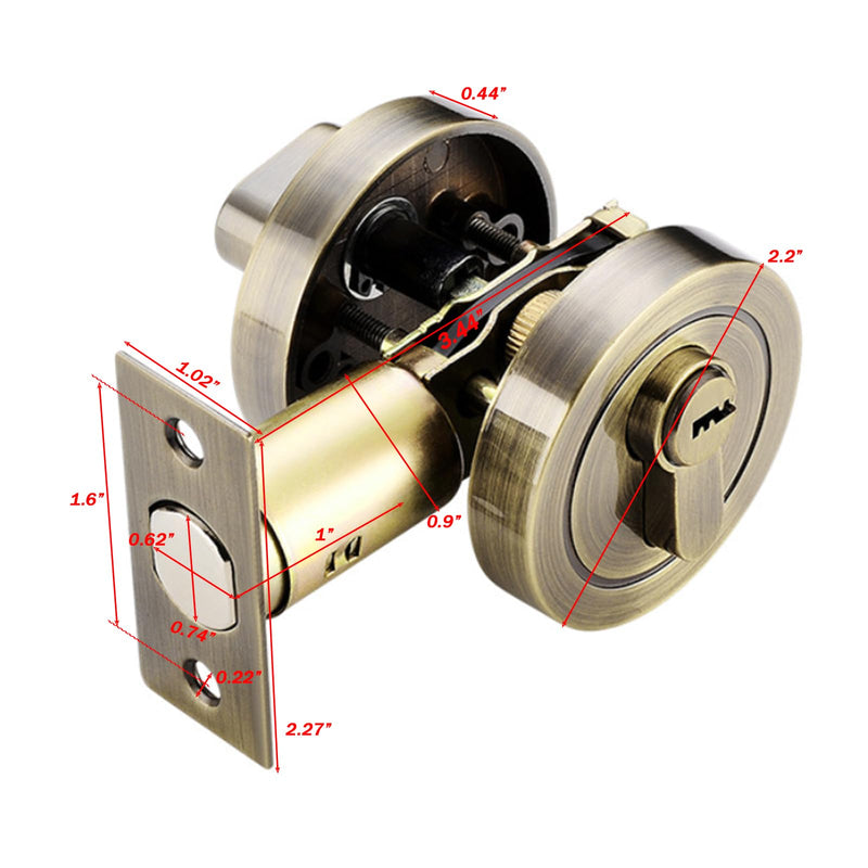 Round Recessed Door Lock, 304 Stainless Steel Flush Mount Privacy Sliding Door Latch with Strike Plate and Keys, Brushed Bronze Finish for Pocket, Bifold, and Cabinet Doors