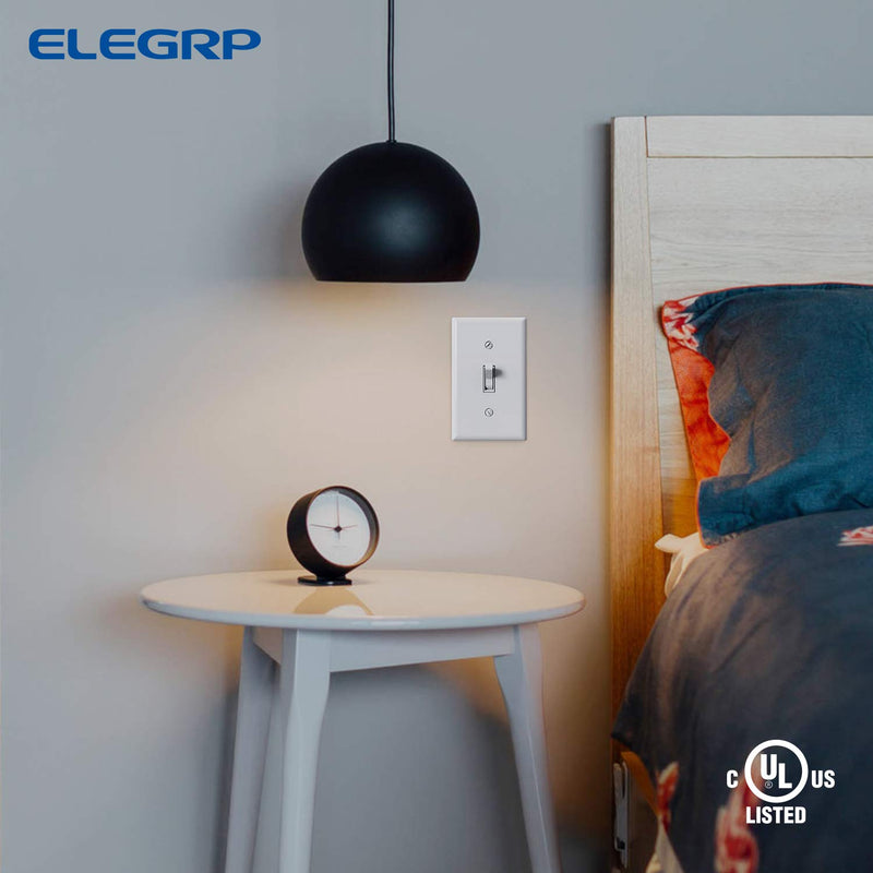 ELEGRP 3 Way Toggle Light Switch, 15 Amp, 120 V, Toggle Framed AC Quiet Switch, in Wall On/Off Switch Replacement, Self-Grounding, Residential and Commercial Grade, UL Listed (10 Pack, Glossy White) Without Wall Plate 10
