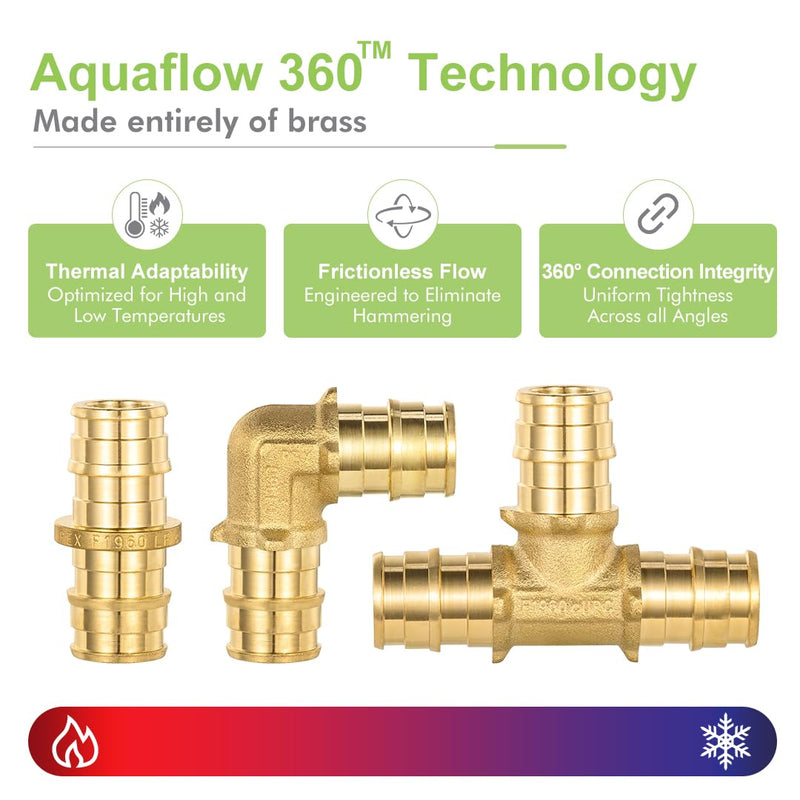 15 Pack 1/2" Pex-A Expansion Fittings Set, 5 Each Elbow Tee Coupling Heavy Duty Brass PEX-A Fittings for For Pipe-A pipe connection, NSF/ANSI 61 NSF 372 Certificate, ASTM F1960 Certified 1/2" Pex-A Coupling,Elbow,Tee (Each 5 Piece)