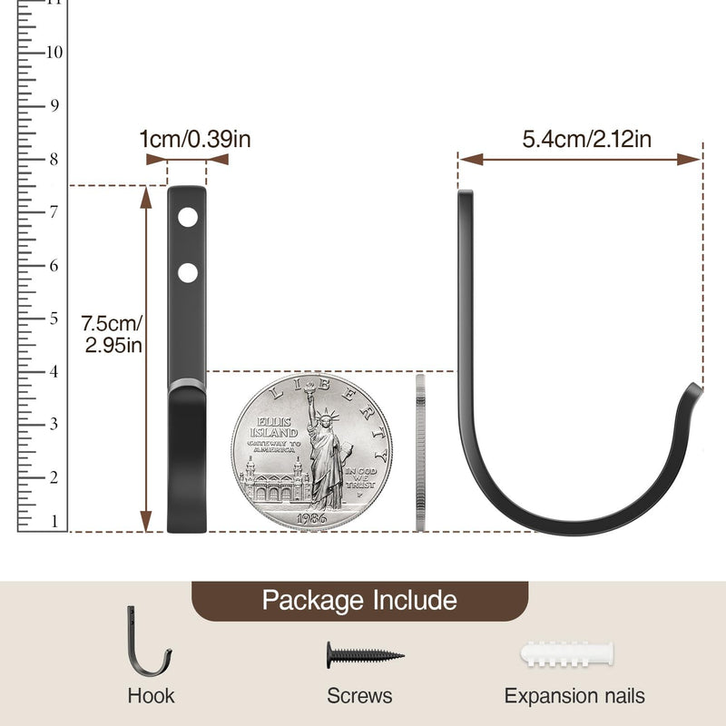 Wall Hooks for Hanging Towel/Coat - 22LB Screw in Metal Hanger Wall Mount, for Outdoor, Closet, Door, Bathrooms, for Backpack, Robe, Black 5 Pack