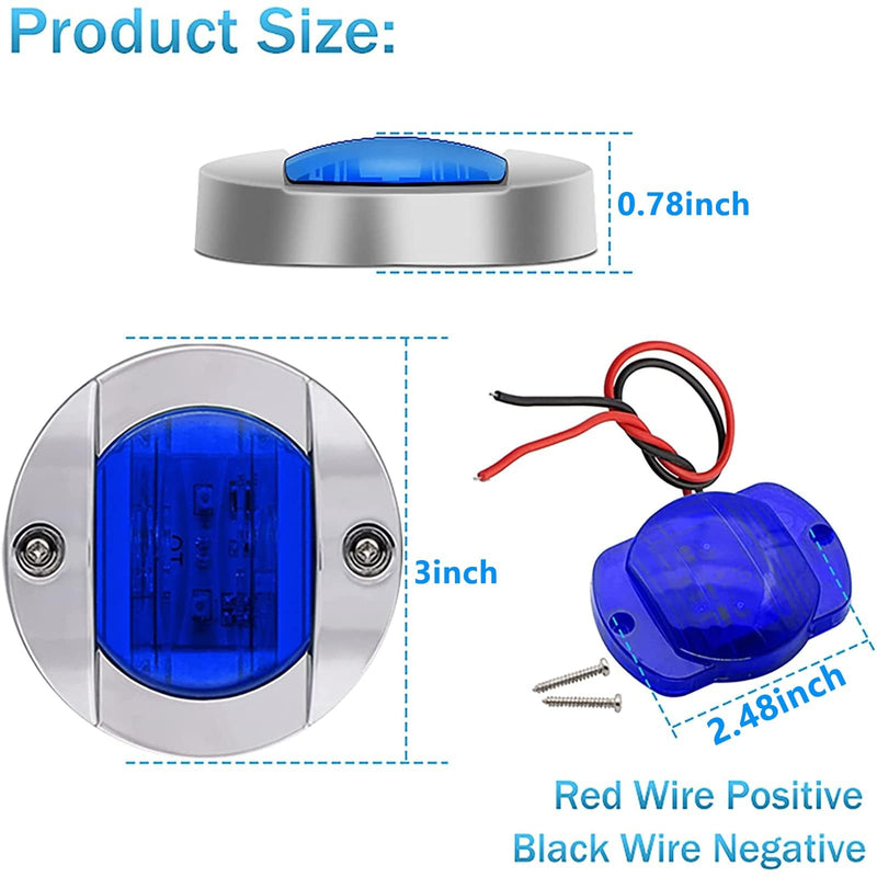 8Pack Blue DC12V 6 LED 3 Inch IP68 Waterproof Side Marker Light Navigation Lights Round Marine Boat Interior Lights Marine Boat Yacht Transom Anchor Stern Lights 8Blue