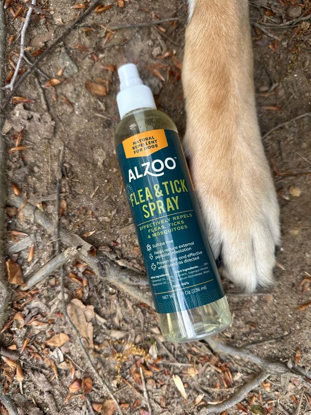 ALZOO Flea & Tick Dog Collar and 8 Fl. Oz. Flea & Tick Repellent Spray for Dogs, Medium-Sized Dogs: 16-40 lbs, 100% Plant-Based Active Ingredients