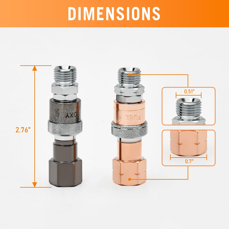 CAMPFIRE QDB10 Oxy Acetylene Quick Connect Fittings QDB10 9/16"-18 B Hose to Torch Connector Set, High Pressure Brass Coupler with Integrated Check Valve, Leak-Proof Upgraded Design for Oxy Fuel