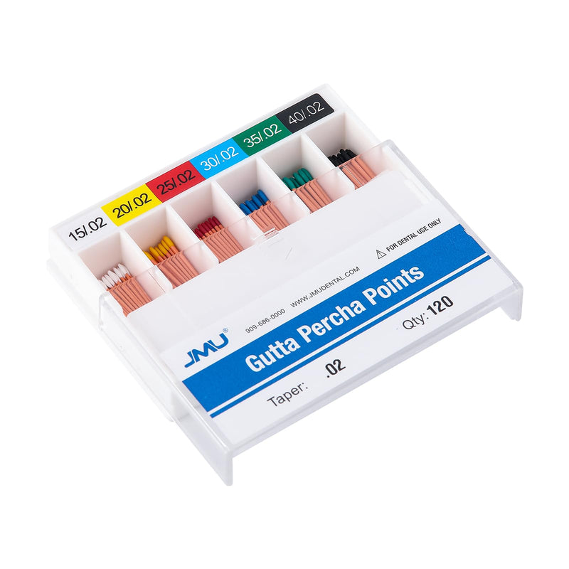 JMU Dental Gutta Percha Points .02 Taper, #15-40 Assorted, Spill-Proof Box, 120pcs