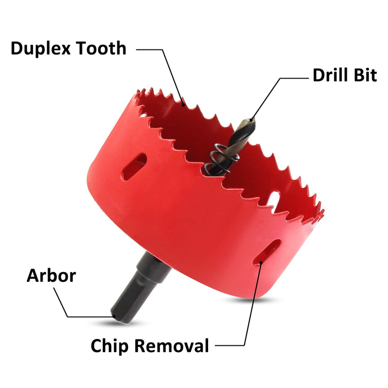 Hordion 83mm/3 1/4 inch Hole Saw Bi-Metal Saw Drilling Tool with Twist Drill Bit & L Hex Wrench for Cornhole Boards Wood Plasterboard Plywood Plastic 83mm / 3 1/4" Red