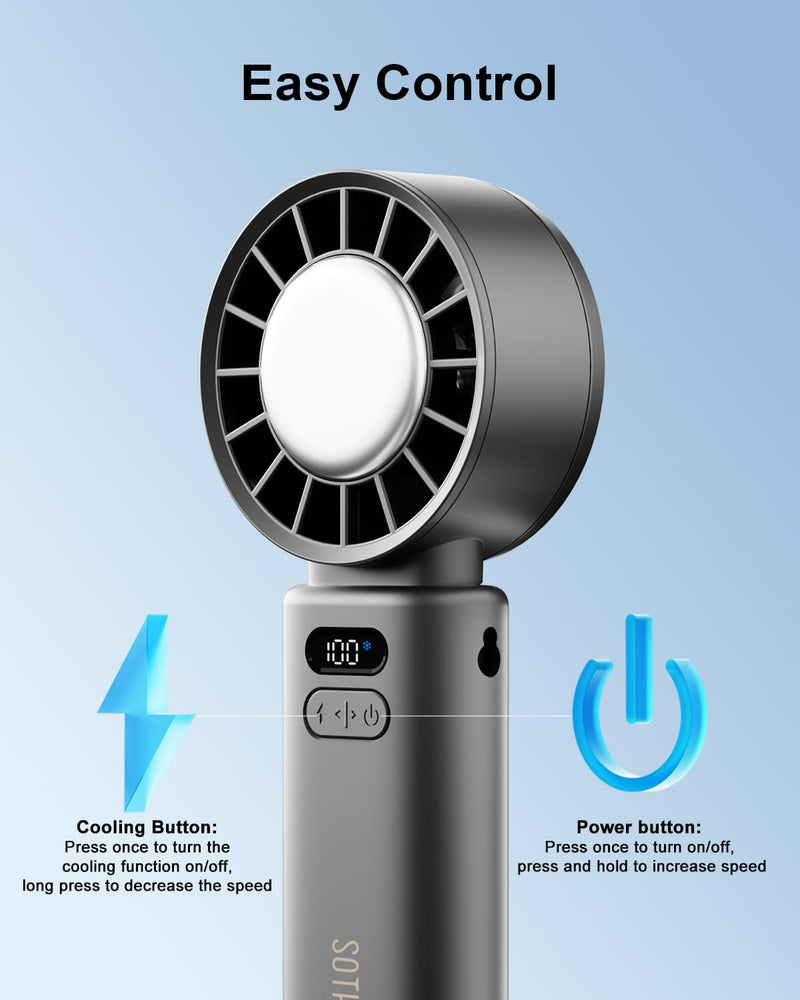SOTHING Portable Handheld Fan, Built-in Cooling Compress, 100-Speed Rechargeable Personal Fan, 15Hrs Cooling, 120°Foldable Design, 3-IN-1 Portable-fan for Travel, Cooling Device for Outdoor 3600mAh Cooling Fan