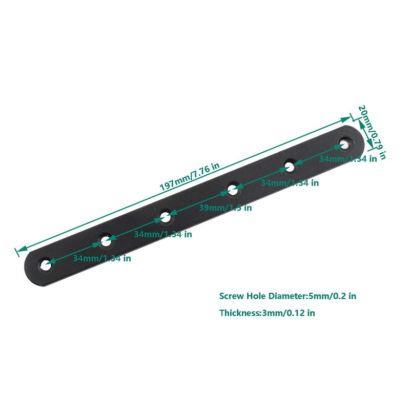 4 Pack Flat Mending Plate for Wood, ULIFESTAR Black Iron Flat Straight Brace Brackets Metal Repair Fixing Wood Brace Joining Plates Connector for Repairing Wooden Furniture with Mounting Screws 200x20x3mm/8x0.79x0.12"
