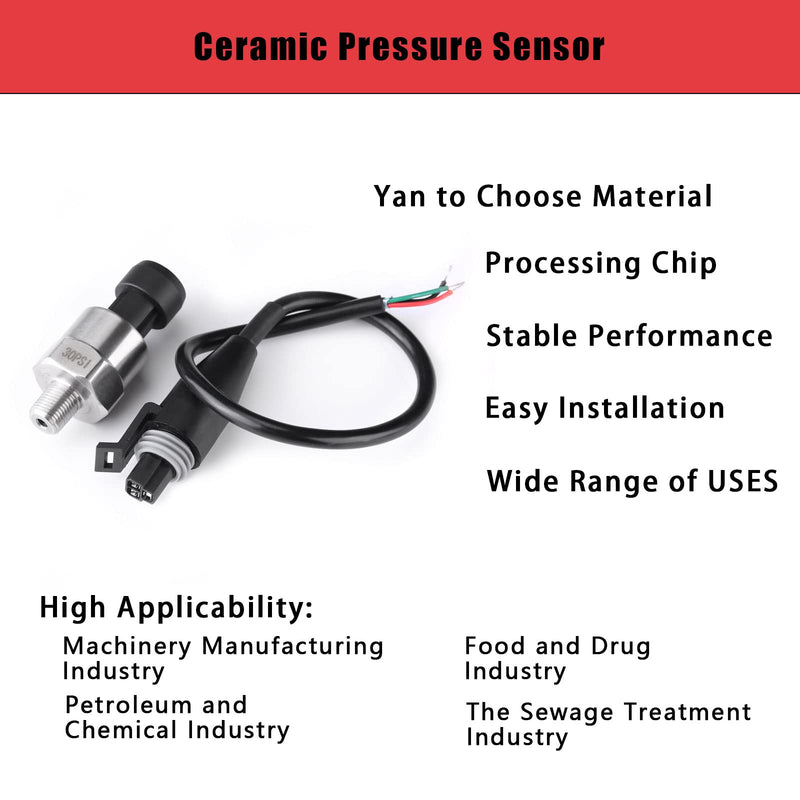 Pressure Transducer Sender Sensor with Connector, Stainless Steel 1/8”-27 NPT Pressure Transducer Sensor Compatible for Oil Fuel Air Water (30 PSI) 30 PSI