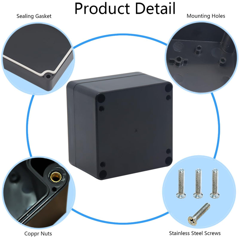 2 Pack Project Box IP65 Waterproof Junction Box ABS Plastic Black Electrical Boxes DIY Electronic Project Case Power Enclosure 3.27"x3.19"x2.2"(83x81x56mm) 3.27"x3.19"x2.2"(2Pcs)
