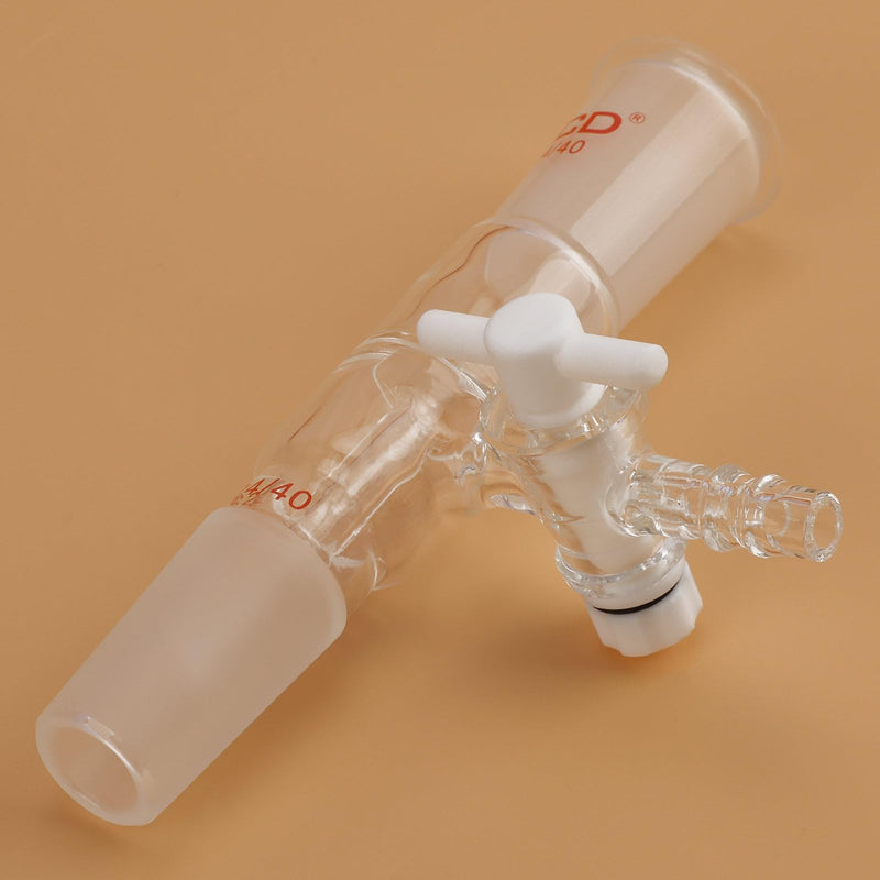 XCD Vacuum Flow Control Adapter, Precision Borosilicate Glass, Featuring a Standard 24/40 Joint and Integrated Side PTFE Stopcock for Regulating Vacuum Pressure in Distillation