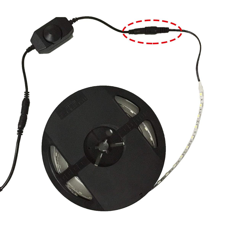 DC 12V-24V 3A LED Strip Dimmer Switch LED Tape Dimmer Controller PWM Inline Rotary Dimmer 5.5mm x 2.1mm DC Jack for COB LED Strip SMD 5050 3528 2835 5630 LED Ribbon LED String Light, Black Black(1pcs)